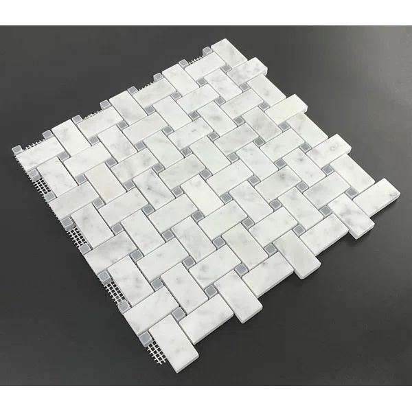 1" x 2" White Cararra and Gray Dot Basketweave Marble Mosaic Wall & Floor Tile | Wayfair North America