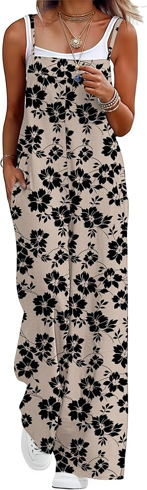 QIXING Womens Casual Loose Jumpsuits Summer Boho Wide Leg Rompers Sleeveless Overalls with Pocket... | Amazon (CA)