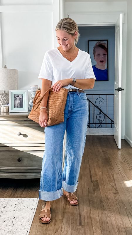 Classic and casual with a touch of sophistication! This bag is the most incredible thing ever! As if the rest of it. I’m going to wear these jeans out!! 
Small tee, tts short jeans. I cuffed them  

#LTKfindsunder50 #LTKmidsize #LTKstyletip