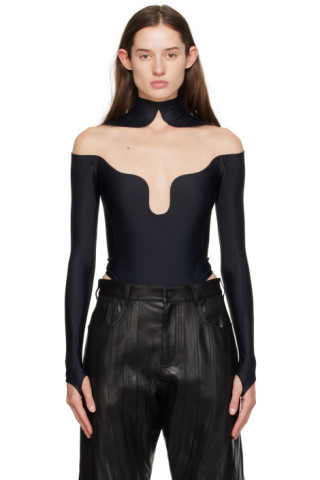 Black Wavy Bodysuit | SSENSE