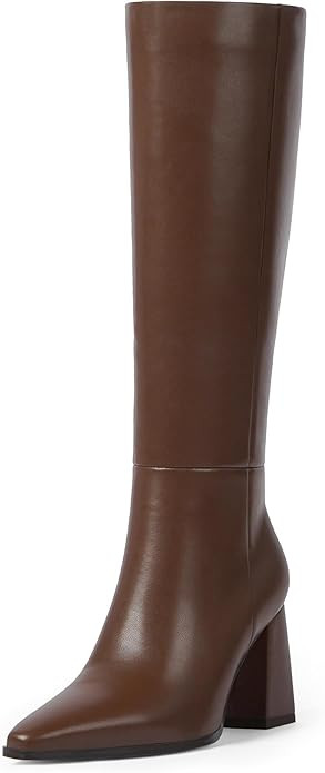 Knee High Boots for Women Chunky Heel Pointed Toe Fall High Heel Side Zipper Long Boots Dressy | Amazon (US)