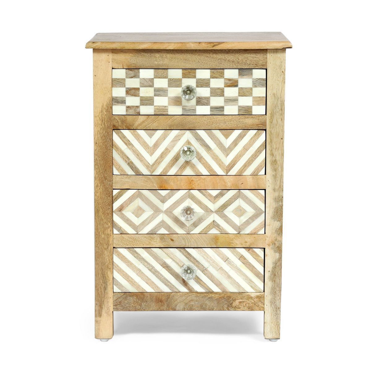 Sandia Handcrafted Boho 4 Drawer Mango Wood Nightstand Natural/White - Christopher Knight Home | Target
