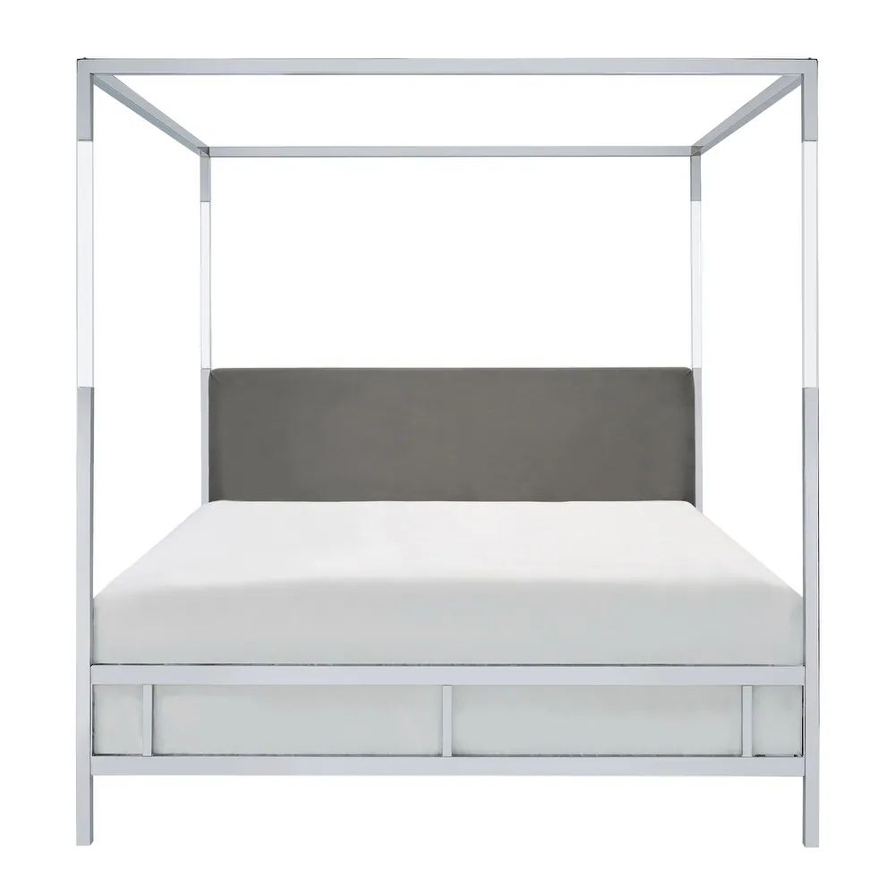 SAFAVIEH Couture Dorothy Velvet Queen-sized Canopy Bed - Chrome/Grey | Bed Bath & Beyond