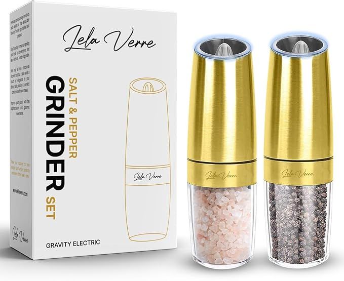 Gravity Electric Pepper and Salt Grinder Mill Set - [WHITE LIGHT] Adjustable Coarseness, Battery ... | Amazon (US)