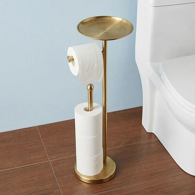 Gold Toilet Paper Holder with Shelf, Freestanding Toilet Paper Holder Stand with Storage for Hold... | Amazon (US)