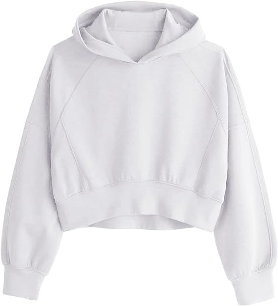 Fisoew Womens Hoodies Pullover Sweatshirts Basic Casual Loose Cropped Plain Hooded Long Sleeve Si... | Amazon (US)