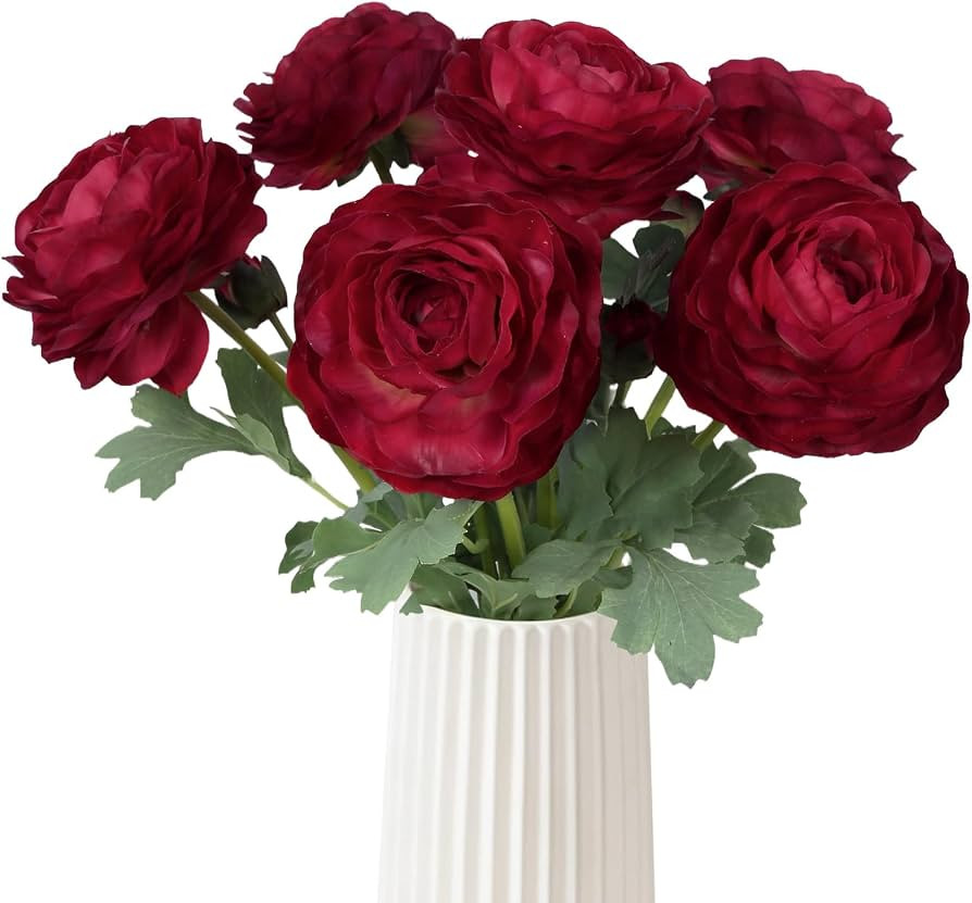 Dark Red Ranunculus Artificial Flowers 6PCS Real Touch Ranunculus Flowers Fake Peonies Artificial... | Amazon (US)
