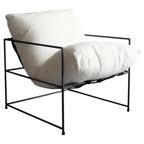 The Tommy Modern Classic Black Steel Frame Ivory Cushion Seat Living Room Chair | Kathy Kuo Home