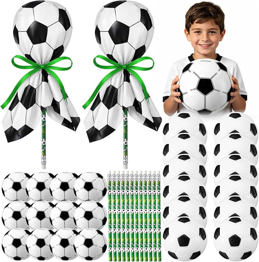 Seenelling 12 Pack Soccer Party Favors Bulk for Kids Toys Lollipop Stationery Set Contains Soccer... | Amazon (US)