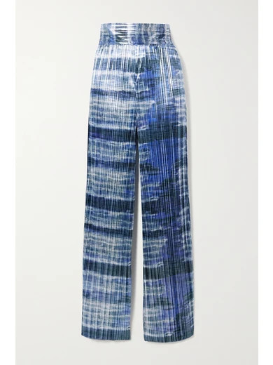 SemSem - Tie-dyed Plissé-lamé Wide-leg Pants - Blue | NET-A-PORTER (US)