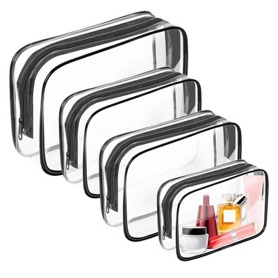 4 Pack Clear Toiletry Bag, Portable Travel Makeup Pouch With Zipper, PVC Cosmetic For Airport Airline Compliant | Wayfair North America