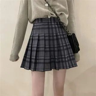 High Rise Plaid Pleated Mini A-Line Skirt | YesStyle Global