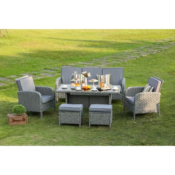 Brixham Wicker/Rattan 7 - Person Seating Group with Cushions | Wayfair North America
