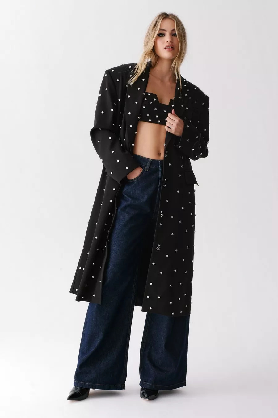 Premium Diamante Studded Tailored Duster Coat | Nasty Gal US