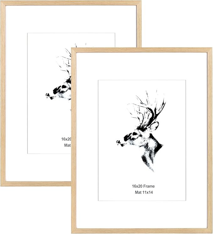 Yaetm 16x20 Picture Frame Matted to 11x14 Set of 2, Natural Solid Oak Wood Frame 16x20 for Photos... | Amazon (US)