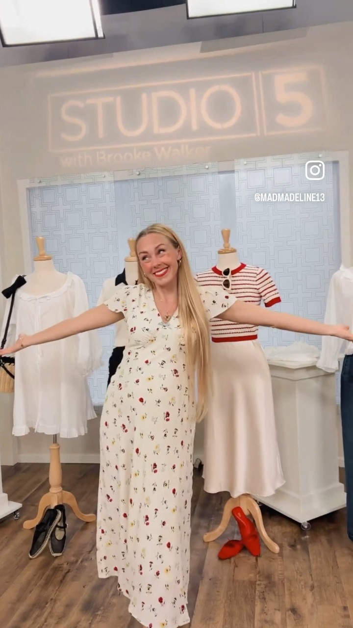 My look!! I wore the darling floral Dôen x Gap dress for the segment- the details of this dress are just stunning! The pipping with the little bow, and the edge of the sleeve is so pretty, and something that’s definitely missed online! Don’t be swayed by the bump, I just bought a size up from what I’d normally buy! So I’d say it runs TTS! Paired with the woven Sam Edelman flats- a perfect summer version of my favorite flat! Don’t forget the adorable mini me version!!❤️

#LTKBump #LTKVideo #LTKShoeCrush