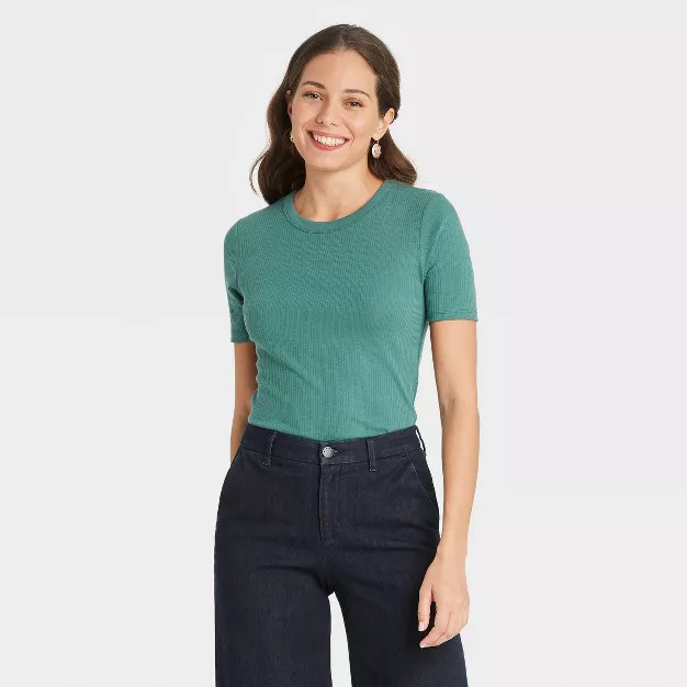 Women's Short Sleeve Ribbed T-Shirt - A New Day™ | Target