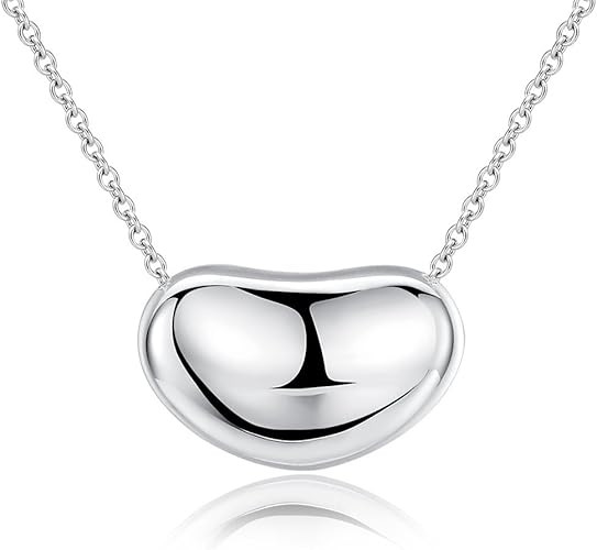 Ashley Jeweller .925 Sterling Silver Bean Charm Necklace Classic Forever | Amazon (US)