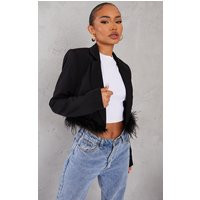 Petite Black Feather Edge Cropped Blazer | PrettyLittleThing US