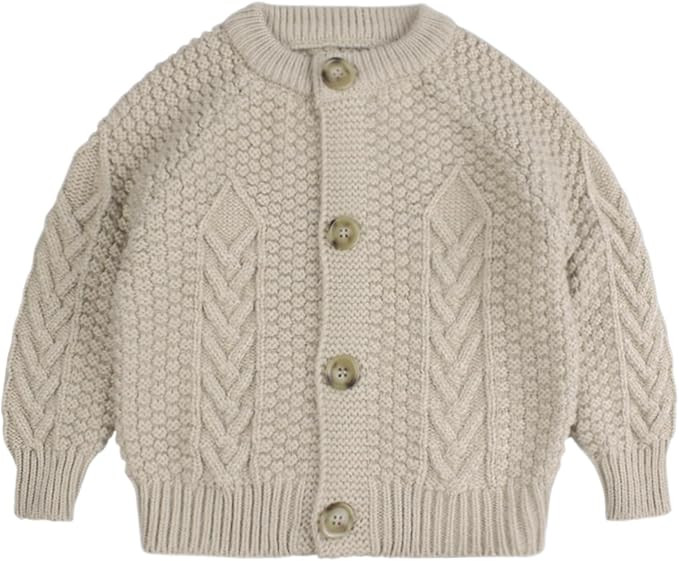 Peecabe Toddler Girl Sweaters Cable Knit Long Sleeve Crewneck Chunky Crochet Cardigans 1-6T | Amazon (US)