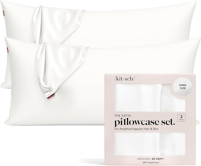 Kitsch Satin Pillowcase with Zipper for Hair & Skin - Softer Than Silk Pillow Cases, Smooth Cooli... | Amazon (US)
