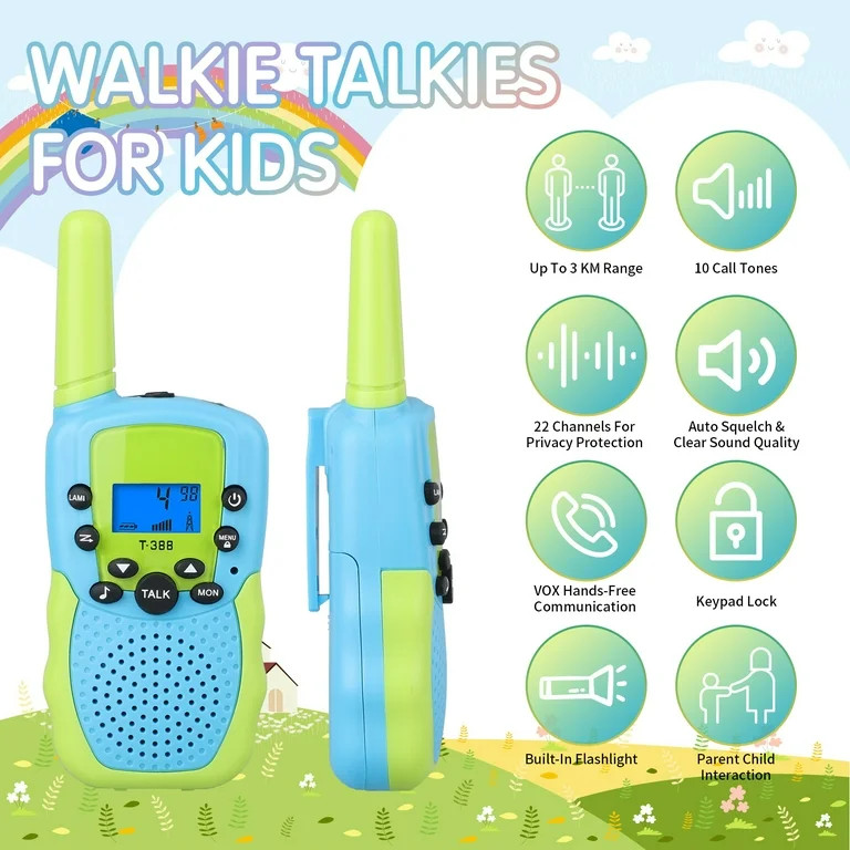 Blibly Walkie Talkies for Kids Long Range Walkie Talkie 2 Pack 2 Way Radio 22 Channels Blue-Green... | Walmart (US)