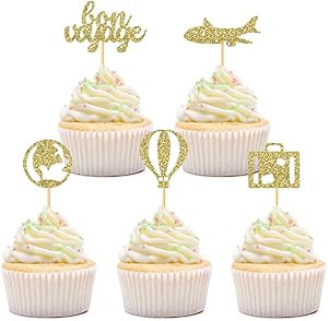 20 PCS Bon Voyage Airplane Cupcake Toppers with Hot Air Balloons Traveling Case Earth for Aircraf... | Amazon (US)