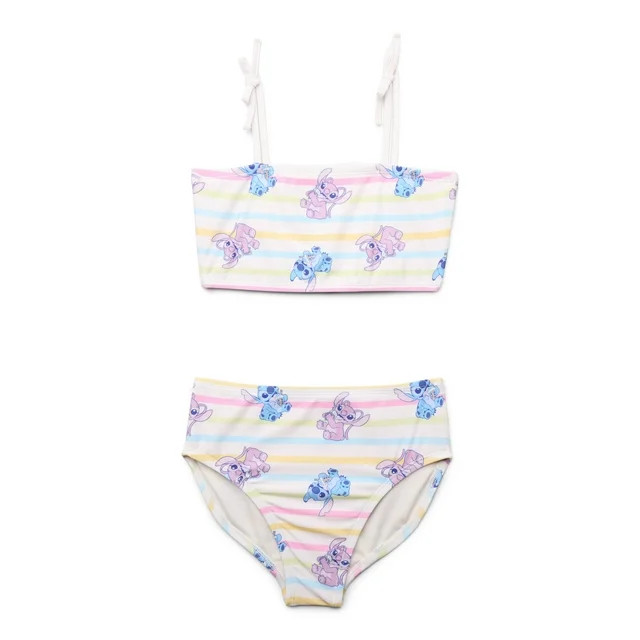 Disney Girls Stitch and Angel Striped Bikini Swimsuit with Tie Straps, 2-Piece, Sizes 4-12 | Walmart (US)