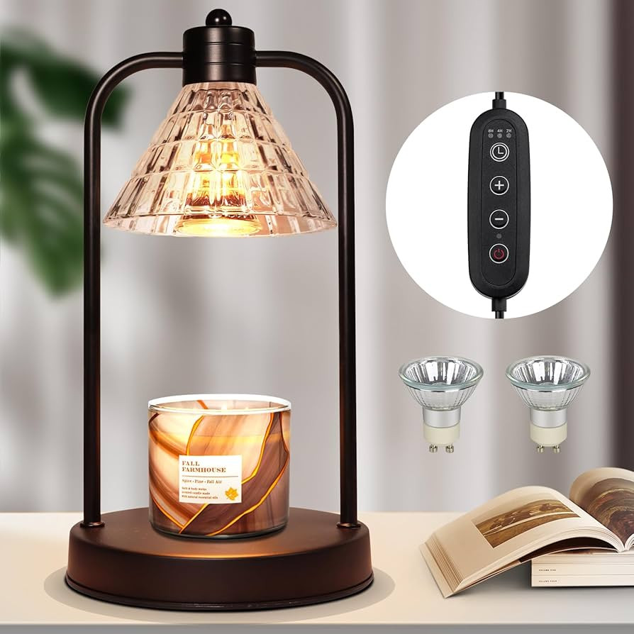 WISHBETY Candle Warmer Lamp with Timer- 2 Bulbs,Vintage,Electric Dimmable Melter for Jar Candles,... | Amazon (US)