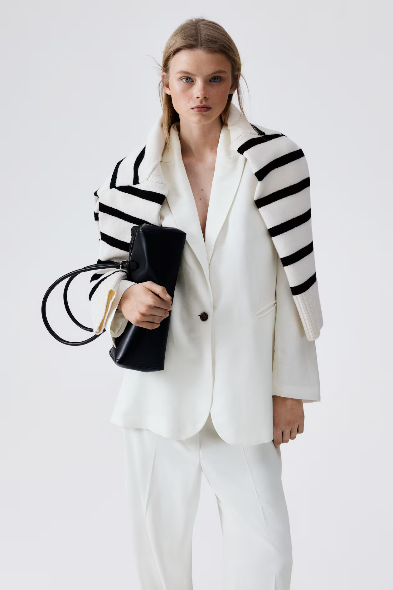 Linen-blend blazer - White - Ladies | H&M GB | H&M (UK, MY, IN, SG, PH, TW, HK)