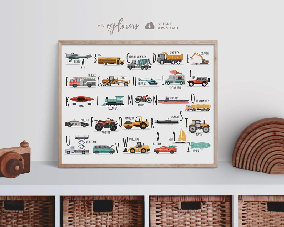 Car Alphabet Poster, Transportation Print, Vehicle Wall Art, Boy Room Decor, Toddler Nursery Art,... | Etsy (US)