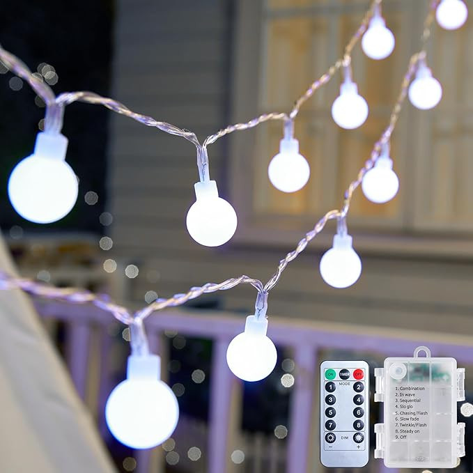 Globe String Lights Battery Operated - 21 Feet 60 Led Twinkle Fairy Lights, 8 Modes with Remote M... | Amazon (US)