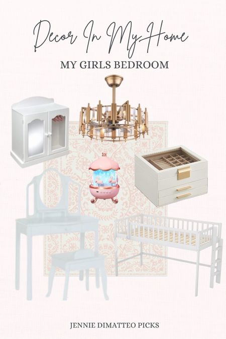 Decor in my house. Girls bedroom decor. Play Vanity for kids . Rug. Jewelry box. Little closet for dolls clothes. Kids bed with ladder and slide. Modern ceiling fan.

#LTKfamily #LTKkids #LTKhome