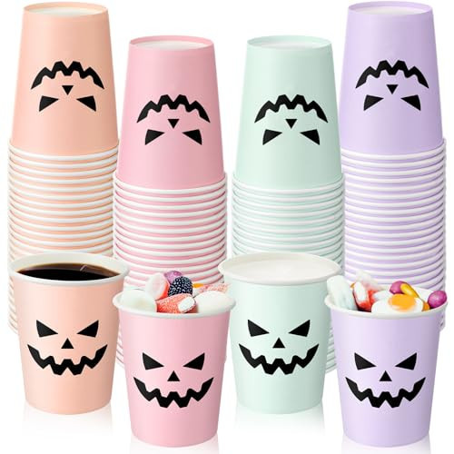 Jingmore 100 Count Summer Pastel Halloween Paper Cups, Pumpkin Face | Amazon (US)