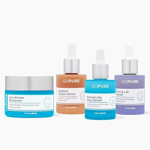 GOPURE Skincare Essentials Set - 4 Piece Routine Includes Vitamin C Serum, Retinol Serum, Hyaluronic Acid Serum and Anti Wrinkle Moisturizer- Brighten, Firm and Hydrate the Look of Skin | Amazon (US)