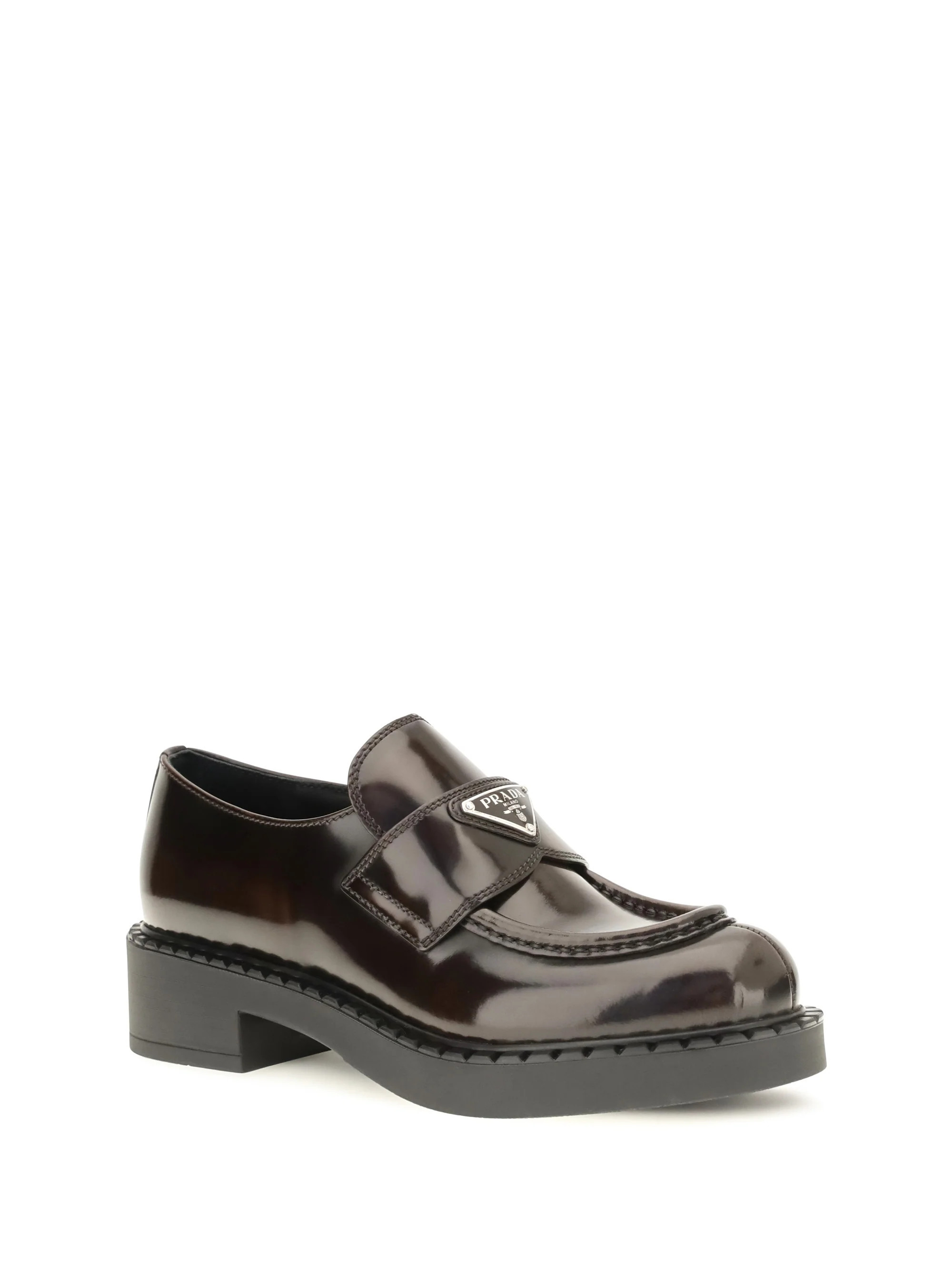 Prada Polished Leather Logo Loafer — Brown - 37.5 | Italist Inc.