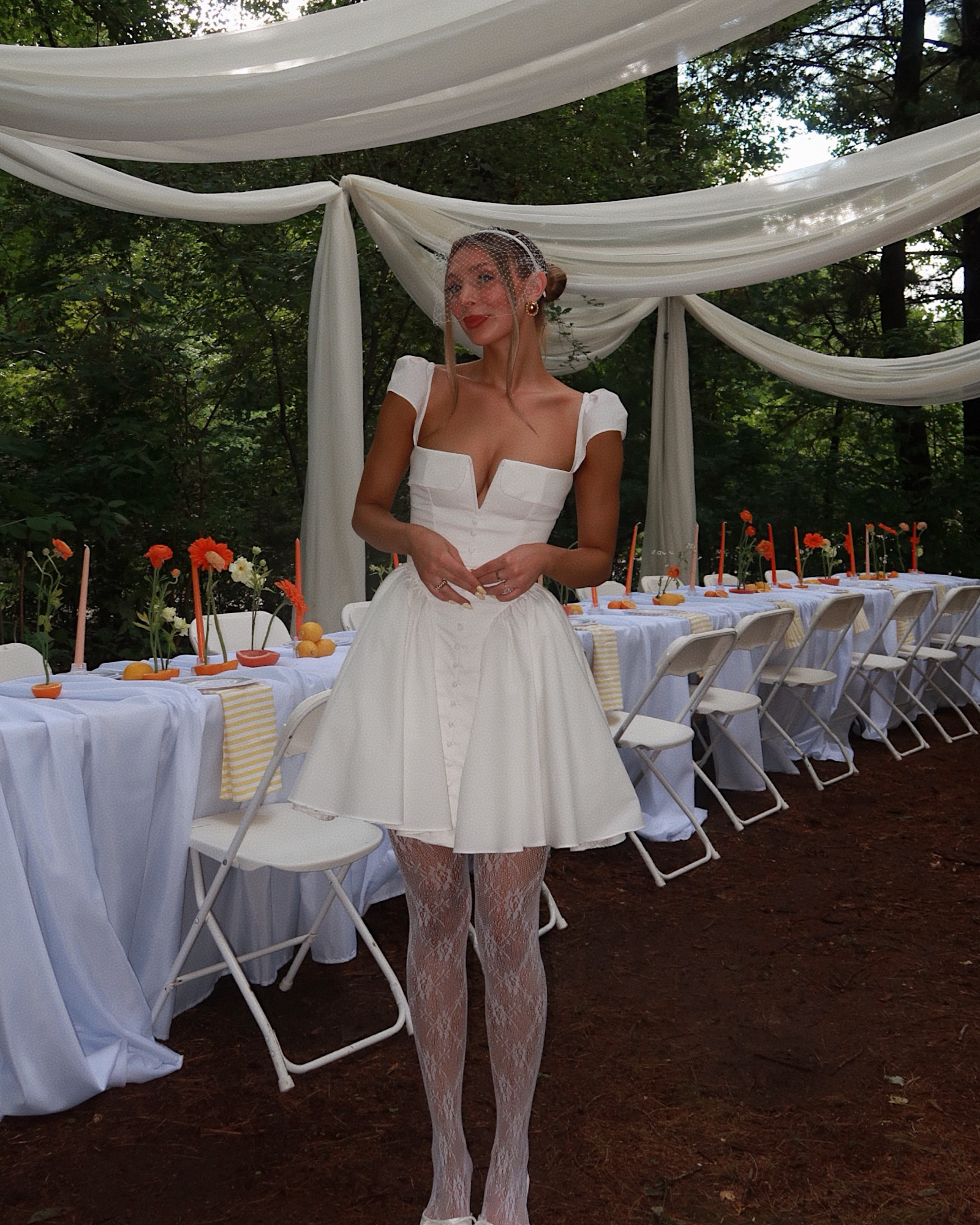 Bridal Shower Outfit🤍🍊✨ 
House of CB white mini dress, Amazon white lace tights, pointed toe kitten heels, vintage veil, and jewelry 

#bridalshower #wedding #bride #eventdress #whitedress 

#LTKStyleTip #LTKWedding #LTKParties
