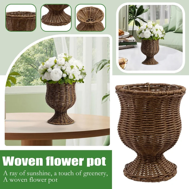 2026 Woven Urn Planter Easter Decor Outdoor Indoor Wicker Style Flower Pot Classic Garden Pedesta... | Walmart (US)
