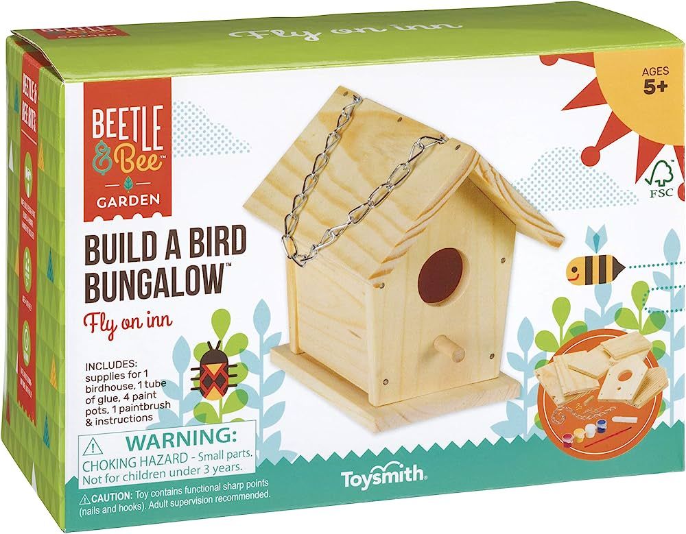 Beetle & Bee Build A Bird Bungalow - DIY Kid Art Craft Outdoor Birdhouse Kit, 6" x 4" x 6", Hardw... | Amazon (US)