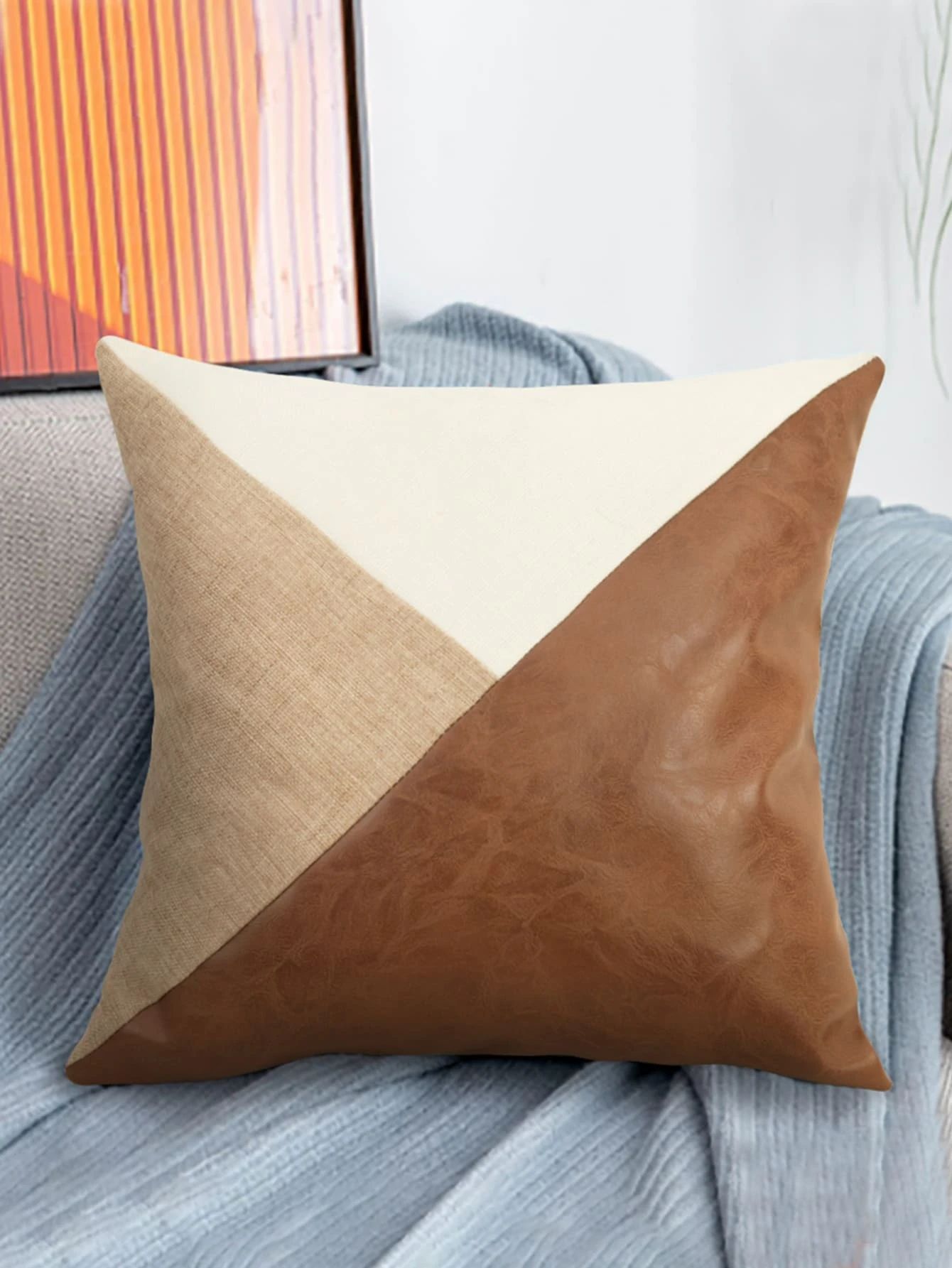 HomeHome & LivingHome TextileTable & Sofa LinensCushion CoverColor Block Cushion Cover Without Fi... | SHEIN