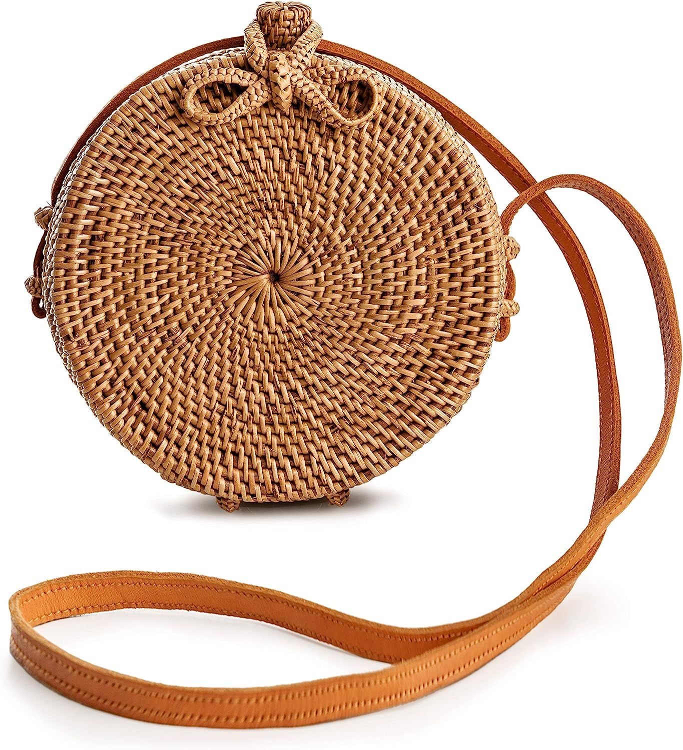 Rattan Bags for Women - Handmade Wicker Woven Purse Handbag Circle Boho Bag Bali | Amazon (US)