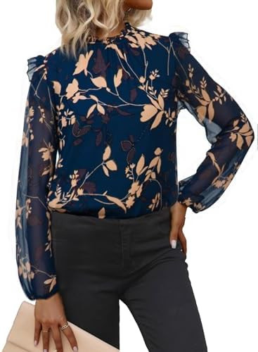Simplee Womens Floral Boho Tops Trendy Ruffle Long Sleeve Blouses Fall Dressy Mock Neck Loose Cas... | Amazon (US)