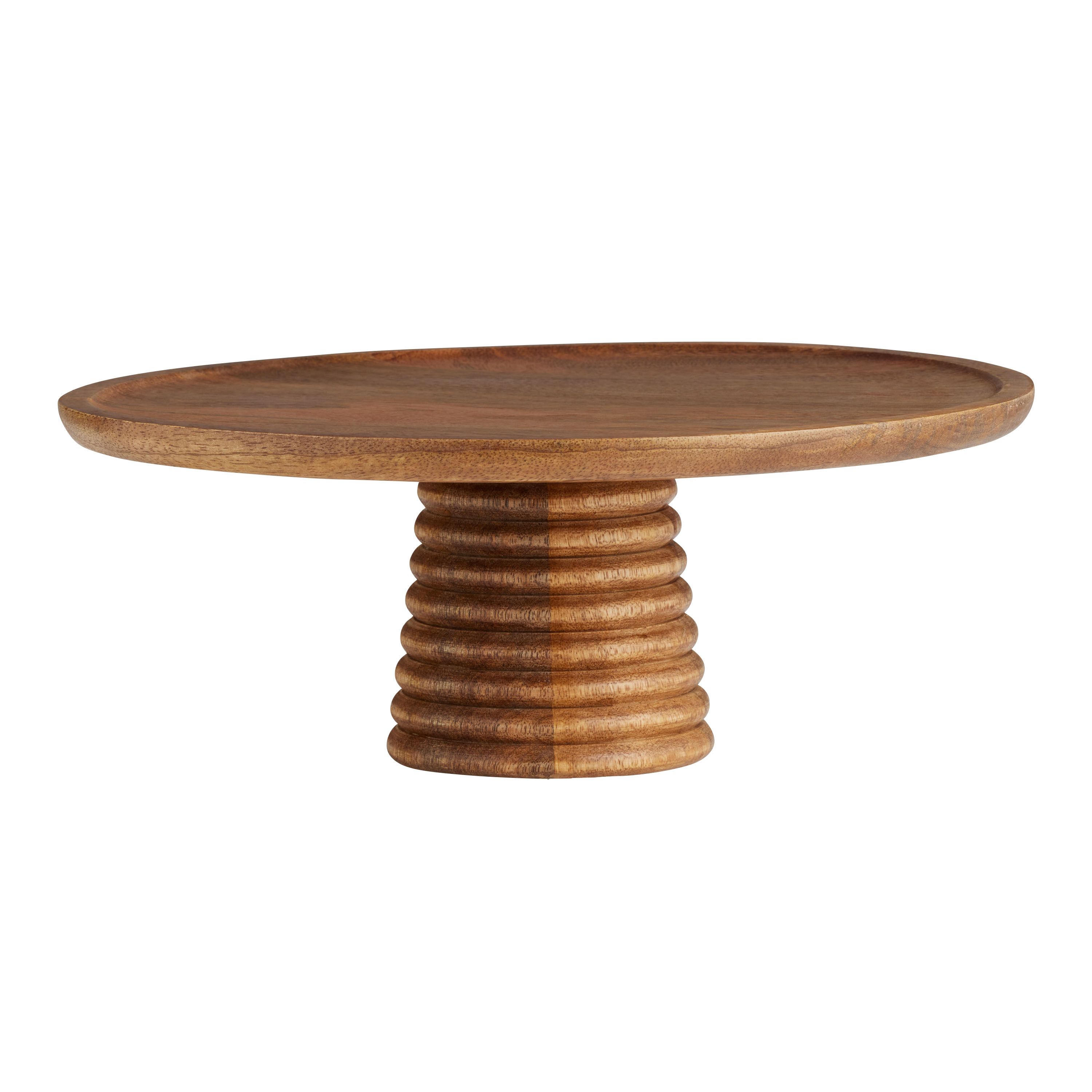 Large Mango Wood Ribbed Cake Stand | World Market