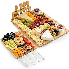 Zulay Kitchen Platter Set Bamboo Cheese Board - Extra Thick Bamboo Charcuterie Board Set with 4 P... | Amazon (US)