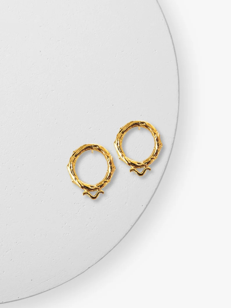 Gold Branch Studs Statement Earrings Artisan Round Circle Hoop Round Earrings Loop for Earring Ch... | Etsy (US)