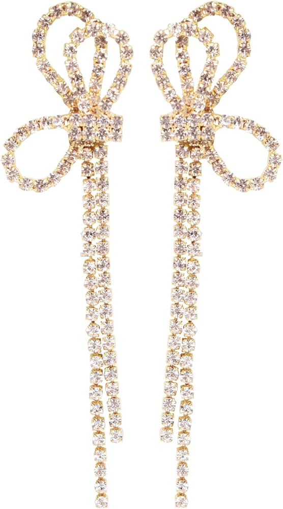 Rhinestones Earrings for Women silver rhinestone earrings Sparkly Long Linear Dangle Earrings Dan... | Amazon (US)