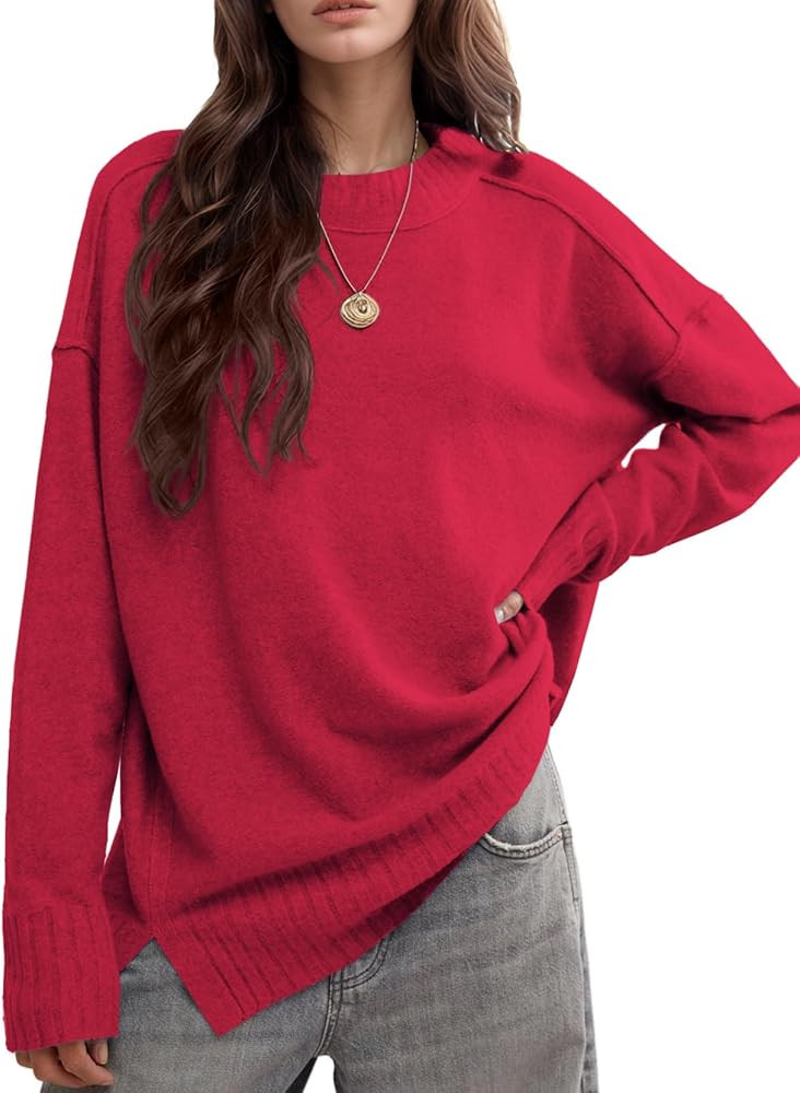 UNCLECAT Women's Oversized Sweaters 2025 Fall Fashion Pullover Crewneck Tops Trendy Side Slit Loo... | Amazon (US)