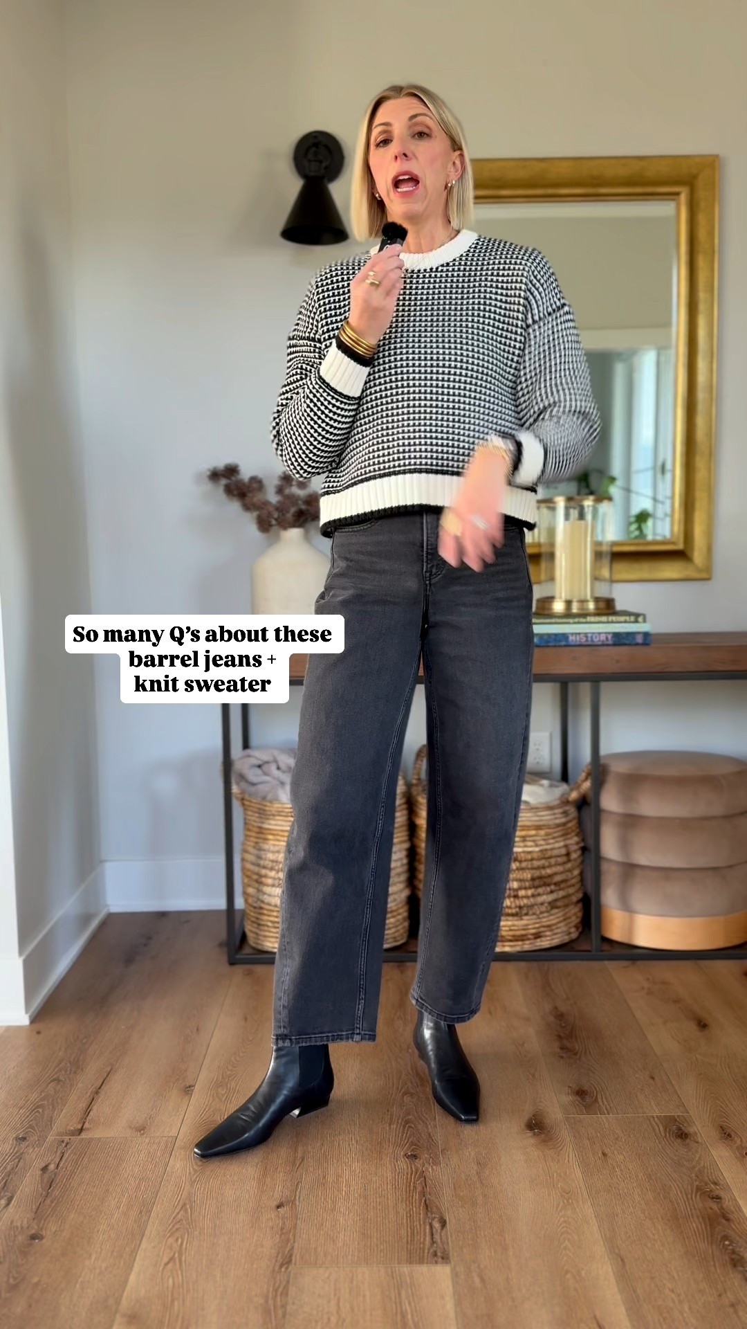 These amazing barrel jeans from Spanx have the perfect amount of stretch and give you that amazing curve hugging, slimming fit in the waist👏🏻
Get your normal size in these.
I sized up to a medium and there’s 100% cotton knit sweater for the length and the arms and the torso. I’m 5‘10“ for height reference. 

#LTKdayinmylife #LTKmomlife #LTKOver40