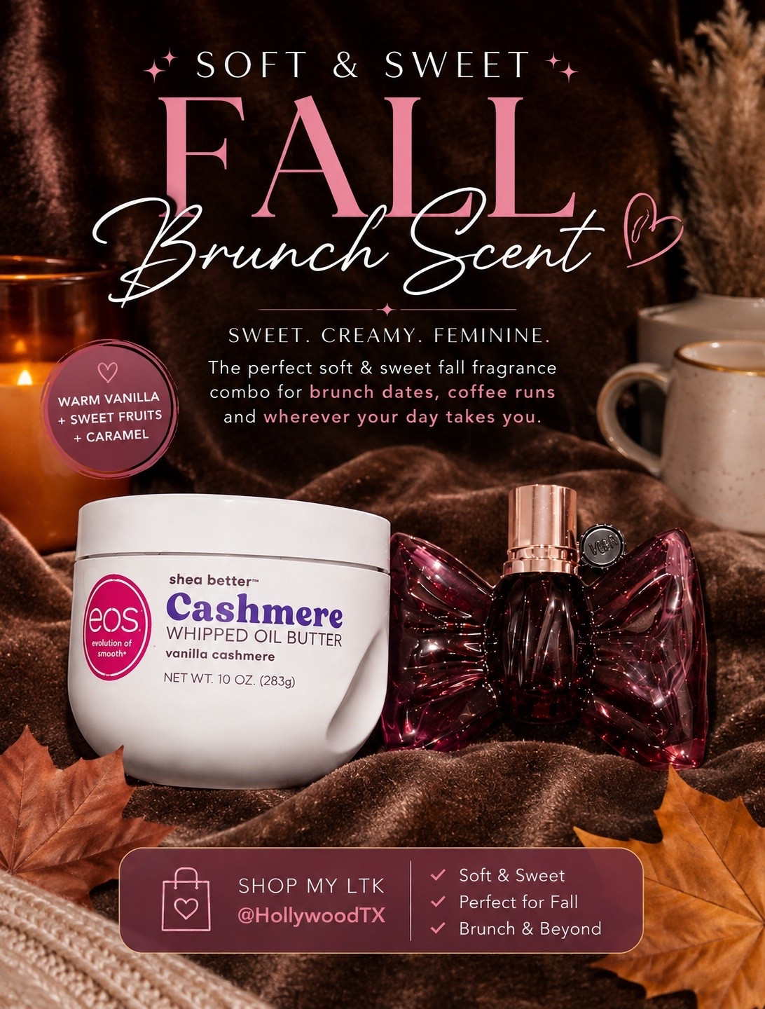 Fall brunch plans? 🍂🥞 Your fragrance needs to match the vibe.

I’m layering EOS Vanilla Cashmere Whipped Oil Butter + Viktor & Rolf Bonbon for a soft, sweet scent with creamy vanilla, juicy fruit and warm caramel goodness. It’s feminine, delicious and perfect for brunch, coffee dates or a cute fall weekend out. 🤎✨

Shop both on my LTK now and save this combo for your fall fragrance rotation! 🛍️

#LTKSeasonal #LTKBeauty #LTKgrwm