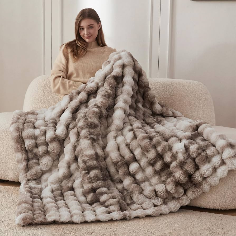 COOVA Soft Bubble Faux Fur Throw Blanket, 50"x60", Tie-dye Brown | Amazon (US)